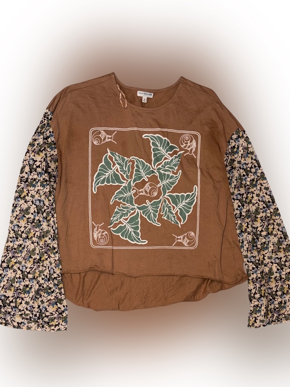 Earthbound Trading Co 100% Cotton Brown Snail Graphic Top